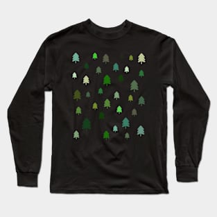 Christmas Pine Fir Tree Green Shades on Black Long Sleeve T-Shirt